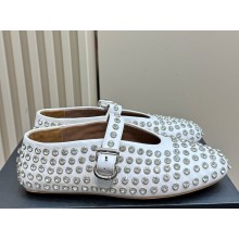 Alaia STRASS leather BALLET FLATS white 1113-2024