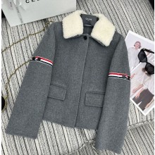 Celine Bell shearling and grosgrain-trimmed wool and cashmere-blend jacket grey 1101-2024
