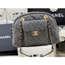 CHANEL GRAY LARGE BOWLING BAG IN DENIM 2024 (ORIGINAL QUALITY)
