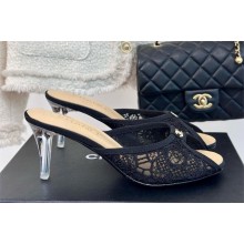 CHANEL heel 7.5cm lace mules black 2024