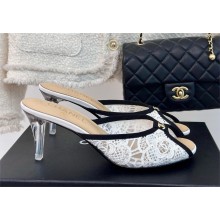 CHANEL heel 7.5cm lace mules WHITE 2024