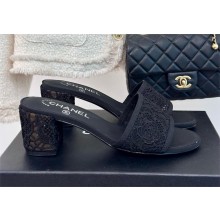 CHANEL heel 6.5cm lace mules black 2024