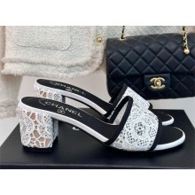 CHANEL heel 6.5cm lace mules WHITE 2024