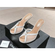 CHANEL heel 7.5cm mesh mules suede white 2024