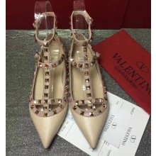 VALENTINO SHEEPSKIN CAGE ROCKSTUD BALLET FLAT NUDE