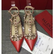 VALENTINO SHEEPSKIN CAGE ROCKSTUD BALLET FLAT red