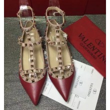 VALENTINO SHEEPSKIN CAGE ROCKSTUD BALLET FLAT dark red