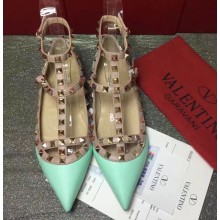 VALENTINO SHEEPSKIN CAGE ROCKSTUD BALLET FLAT TURQUOISE