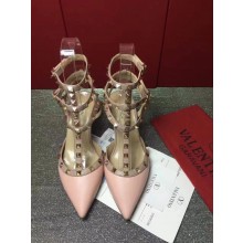 VALENTINO ROCKSTUD ANKLE STRAP SHEEPSKIN PUMP 6.5CM pink