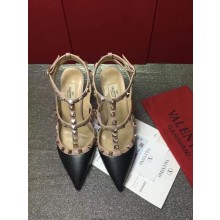 VALENTINO ROCKSTUD ANKLE STRAP SHEEPSKIN PUMP 9.5CM Black