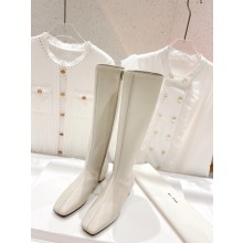 BY FAR Edie 30mm knee-high boots in calfskin white 2023