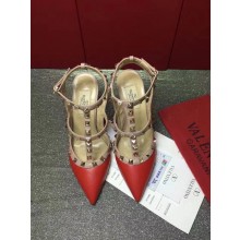 VALENTINO ROCKSTUD ANKLE STRAP SHEEPSKIN PUMP 9.5CM Red