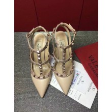 VALENTINO ROCKSTUD ANKLE STRAP SHEEPSKIN PUMP 9.5CM NUDE
