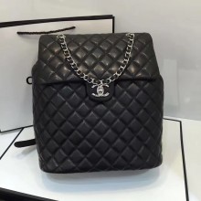 Chanel Quilting sheepskin Backpack Bag A91122 black with silver hardware