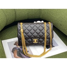 chanel Lambskin & Gold-Tone Metal Flap Bag AS3609 dark brown 2022