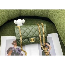 chanel Lambskin & Gold-Tone Metal Small Flap Bag AS3393 army green 2022