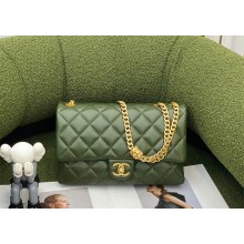 chanel Lambskin & Gold-Tone Metal Flap Bag AS3609 army green 2022