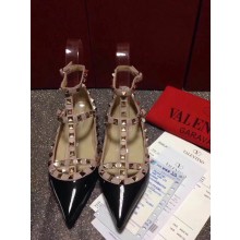 VALENTINO PATENT CAGE ROCKSTUD BALLET FLAT Black