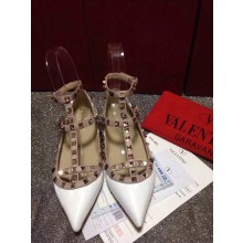 VALENTINO PATENT CAGE ROCKSTUD BALLET FLAT White