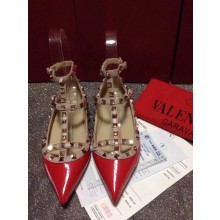 VALENTINO PATENT CAGE ROCKSTUD BALLET FLAT Red