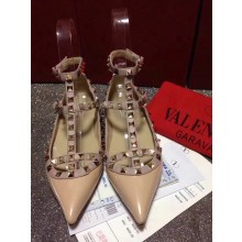 VALENTINO PATENT CAGE ROCKSTUD BALLET FLAT NUDE