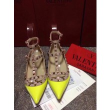 VALENTINO PATENT CAGE ROCKSTUD BALLET FLAT Yellow