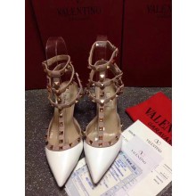VALENTINO ROCKSTUD ANKLE STRAP PATENT PUMP 6.5CM White