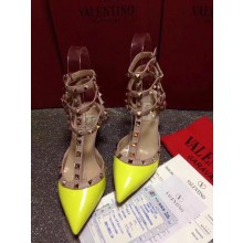 VALENTINO ROCKSTUD ANKLE STRAP PATENT PUMP 6.5CM Yellow