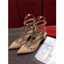 VALENTINO ROCKSTUD ANKLE STRAP PATENT PUMP 6.5CM NUDE