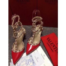 VALENTINO ROCKSTUD ANKLE STRAP PATENT PUMP 6.5CM Red 