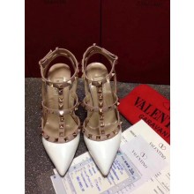 VALENTINO ROCKSTUD ANKLE STRAP PATENT PUMP 9.5CM White