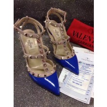 VALENTINO ROCKSTUD ANKLE STRAP PATENT PUMP 9.5CM blue