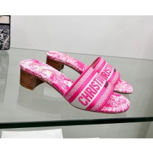dior 4cm Bright Pink Toile de Jouy Embroidered Cotton Dway Heeled Slide 2022