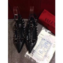 VALENTINO SHEEPSKIN CAGE ROCKSTUD NOIR BALLET FLAT BLACK