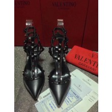 VALENTINO NOIR ROCKSTUD ANKLE STRAP SHEEPSKIN PUMP 6.5CM Black