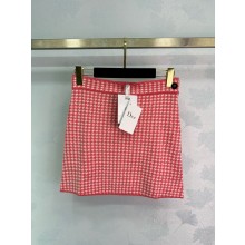 Dior Dioriviera White and Candy Pink Houndstooth Technical Knit Flared Miniskirt 2024