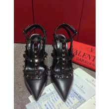 VALENTINO NOIR ROCKSTUD ANKLE STRAP SHEEPSKIN PUMP 9.5CM Black