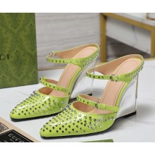 Gucci women's calfskin mules with rivet grass green heel 10cm 2025
