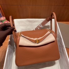 Hermes Lindy 26cm Bag in original  taurillon clemence leather gold brown(handmade)