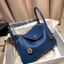 Hermes Lindy 26cm Bag in original  taurillon clemence leather deep blue(handmade)