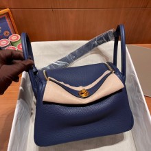 Hermes Lindy 26cm Bag in original  taurillon clemence leather blue saphire(handmade)