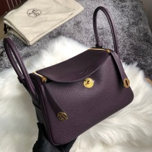 Hermes Lindy 26cm Bag in original  taurillon clemence leather raisin(handmade)