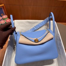 Hermes Lindy 26cm Bag in original  taurillon clemence leather bleu paradise(handmade)
