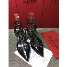 VALENTINO NOIR ROCKSTUD ANKLE STRAP PATENT PUMP 6.5CM black