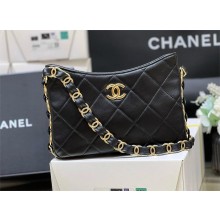 CHANEL Lambskin & Gold-Tone Metal Hobo Handbag black AS5177 2024 (ORIGINAL QUALITY)