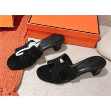 Hermes Heel 5cm sequins Oasis Sandals in suede leather black 2025