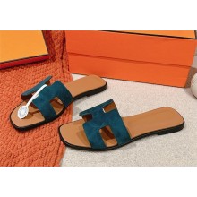 Hermes Oran flat Sandals in SUEDE LEATHER GREEN/BROWN 2025