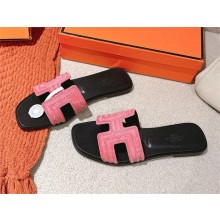 Hermes sequins flat Oasis Sandals in suede leather pink 2025