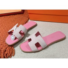 Hermes Oran flat Sandals in suede leather pink 2025