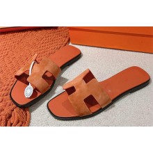Hermes Oran flat Sandals in suede leather orange 2025